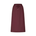 thumbnail image 4 of Womens Plus Size Petite Sport Knit Side-Slit Skirt Cotton Skirts Trendy Elastic Waist Drawstring Long Skirts with Slit, 4 of 7