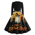thumbnail image 5 of Halloween Dresses for Women Pumpkin Spider Long Sleeve 1950s Cocktail Classic Dress Crew Neck Hepburn Fall Vintage Tea Length Dress with Belt 2XL, 5 of 5