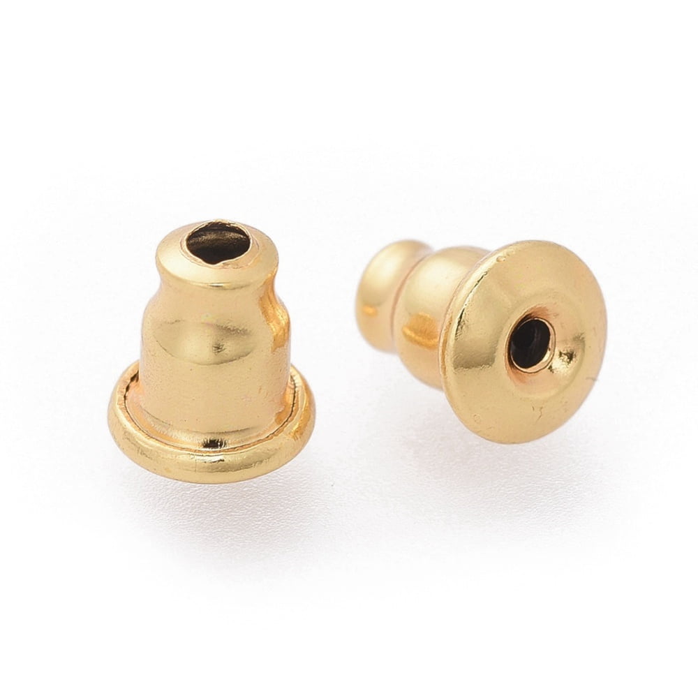 304 Stainless Steel Ear Nuts Earring Backs Golden 6x5mm Hole: 1.2mm Fit For 0.6~0.7mm Pin