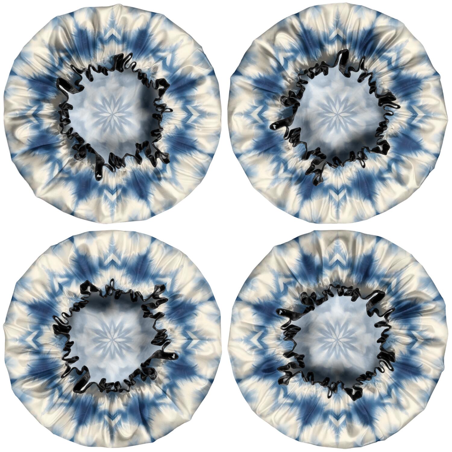 Shower Caps,Indigo Tie Dye Star Waterproof Shower Cap for Women 4 Pieces,Double Reusable Hair Cover for Shower PEVA Elastic Stretch Hem