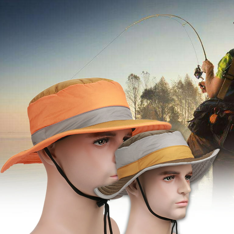 Grofry Men Fishing Hat Contrast Color Portable Breathable Easy to Match Washable Fasten String Lightweight Waterproof Anti-UV Men Outdoor Cap Outdoor