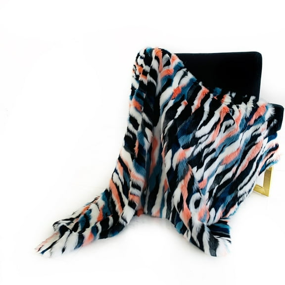 Plutus 60" x 72" Unicorn Faux Fur Luxury Throw Blanket in Black Blue and Pink