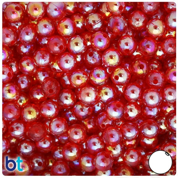 BeadTin Red AB Transparent 8mm Round Plastic Beads (150pcs)