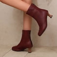 thumbnail image 5 of LOVZFMLL Boots for Women Mid Calf Chelsea Boots Side Zipper Round Toe Slip Resistant Mid Flare Heel Leather Fall Winter Fashion, 5 of 6