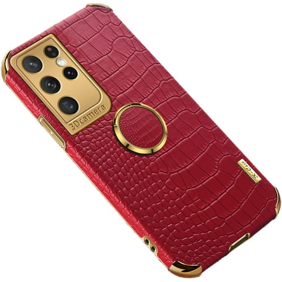 Luxury Trend Crocodile Pattern TPU Phone case with Metal Ring Bracket for Samsung Galaxy A51 A52 S A53 A71 A72 A73 4G 5G Shell Edge Reinforced Shockproof Back Cover(Red,A52 S)