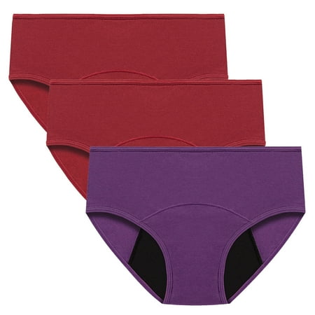 ATOYSOY Women s Mid Waist Period Underpants Plus Size Hip Lifting Cotton Panties  3 Pack Multipack Stretchy Clearance Solid Leak Proof Panty Shapewear Control Briefs Seamless Purple L