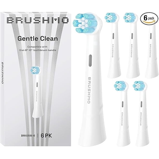 Brushmo Cabezales de Repuesto Gentle Clean, Compatibles con Mangos de Cepillos de Dientes Eléctricos Oral-Bio Series, para Eliminar la Placa, Cuidar las Encías, BMiOS, Paquete de 6, Color Blanco.