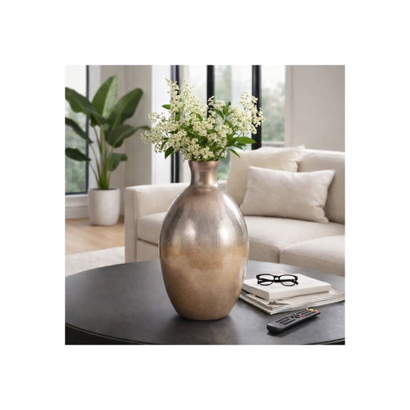 Modern Glass Vase for Living Room Decor - Home Accents with Bulbous Form for Bedroom Feature Item - Decorative Flower Vase for Room, House and Office Table Display and Styling - 18", Gold