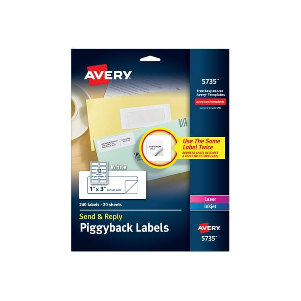 Avery Send & Reply Piggyback Mailing - Adhésif Permanent - Blanc - 1,63 Po x 4 Po 240 Étiquette(S) (12 feuille(S) x 20) étiquette(S)