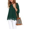 thumbnail image 3 of JWD Women's Tops Long Sleeve Lace Trim O-Neck A Line Tunic Blouse Dark Green-Medium, 3 of 6