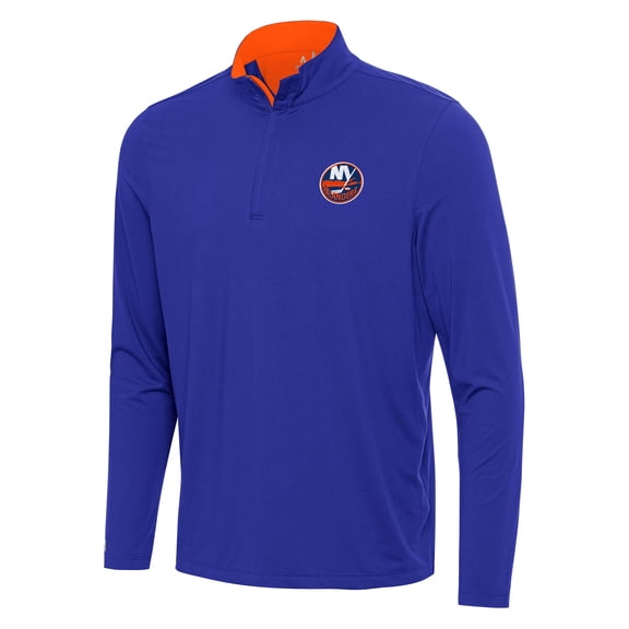 Men's Antigua Royal/Orange New York Islanders Content Quarter-Zip Pullover Top