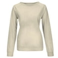 thumbnail image 7 of VANLOFE Women's Solid Color Long Sleeve Sweatshirt Crewneck Sweatshirt for Women Women's Washed Warm Beige Sweatshirt L, 7 of 7