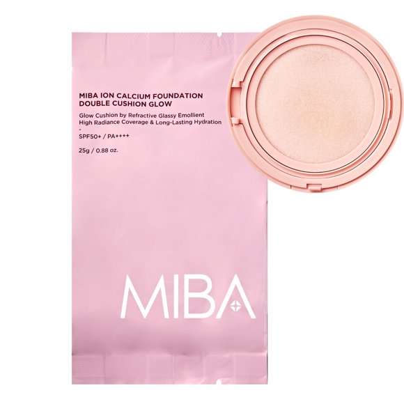 MIBA Ion Calcium Foundation Double Cushion Glow 25 g / 0,88 oz Big Cushion TEMPORADA 3. Efecto de larga duración. Brillo de humedad. Alivio del estiramiento de la piel. Adhesión suave. (Recambio bei