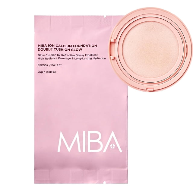 MIBA Ion Calcium Foundation Double Cushion Glow 25 g / 0,88 oz Big Cushion TEMPORADA 3. Efecto de larga duración. Brillo de humedad. Alivio del estiramiento de la piel. Adhesión suave. (Recambio bei