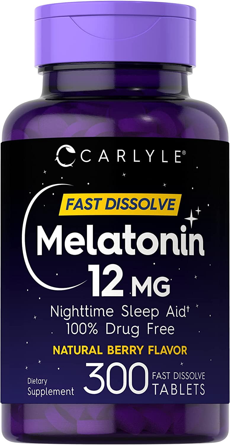 Carlyle Melatonin 12 mg Fast Dissolve 300 Tablets | Nighttime Sleep Aid | Natural Berry Flavor | Vegetarian, Non-GMO, Gluten Free