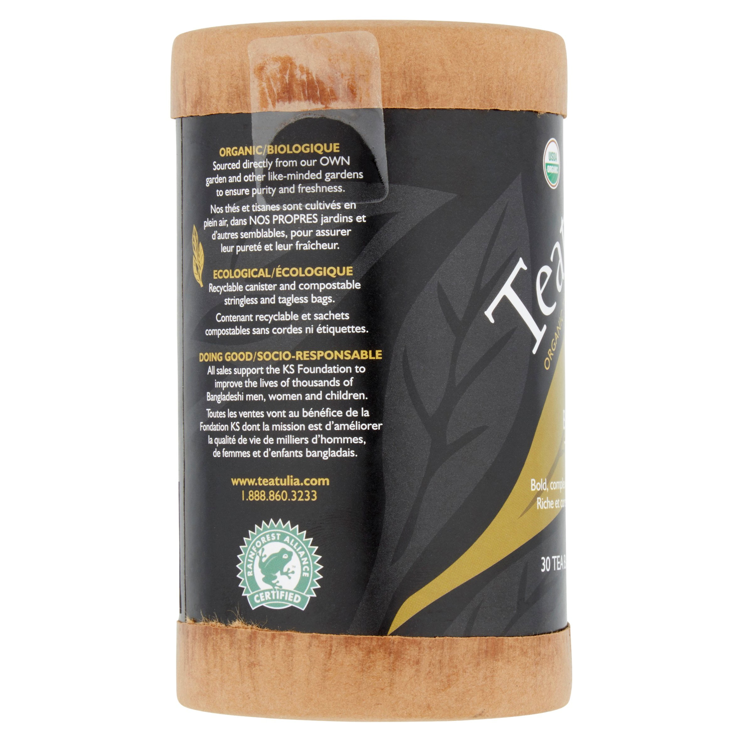 Teatulia Organic Black Tea Canister 30ct Standard Tea Bags