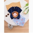 thumbnail image 2 of mgoYE Toddler Baby Boy Baseball Outfit Short Sleeve T-Shirt Shorts Set 2Pcs Infant Baseball Clothing Summer Clothes(Navy,3-6 Months), 2 of 5