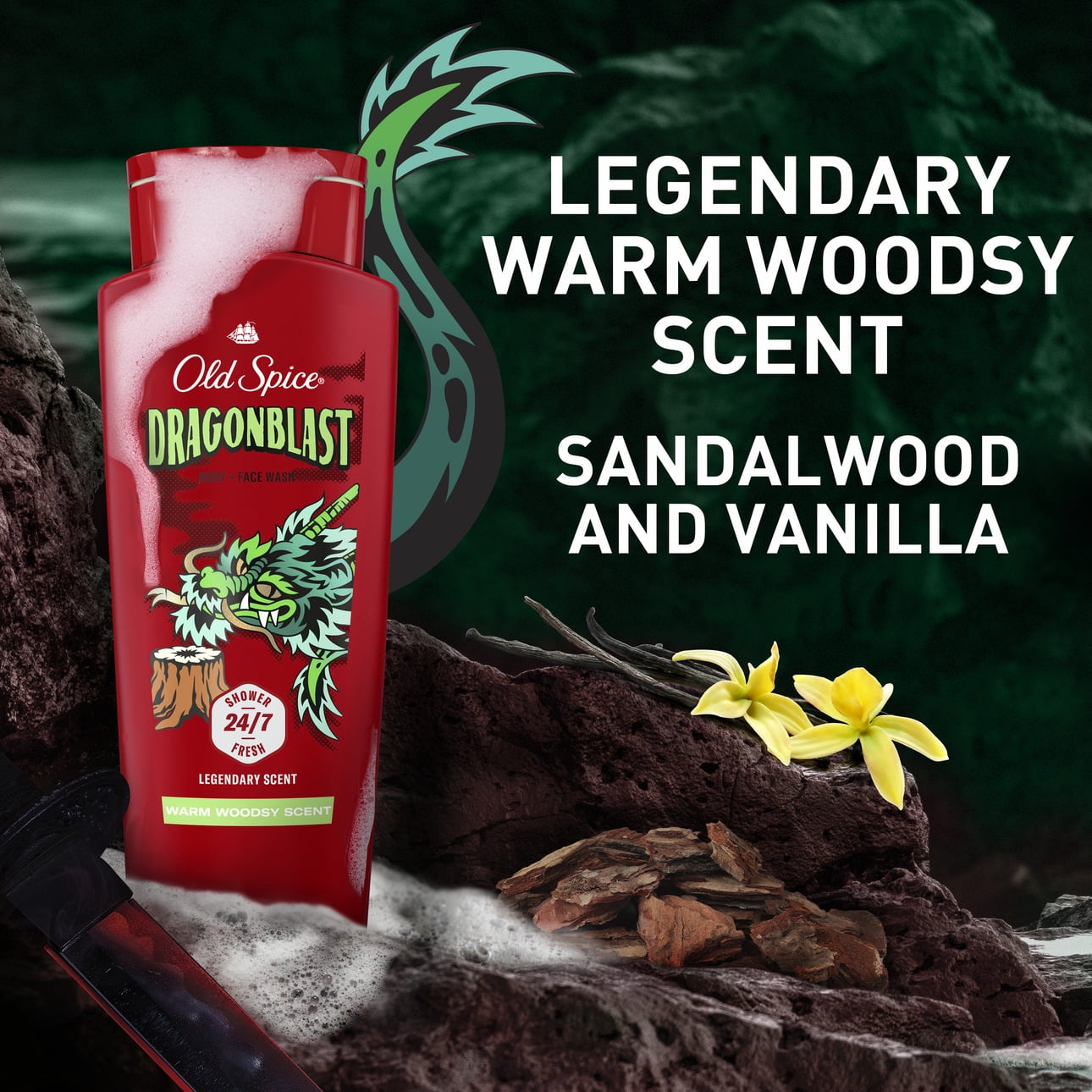 Old Spice Body Wash for Men, Dragonblast, Long Lasting Lather, 24 fl oz
