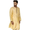 thumbnail image 5 of SKAVIJ Men's Tunic Art Silk Long Shirt Embroidered Casual Crew Neck Kurta (x-Large, Beige), 5 of 5