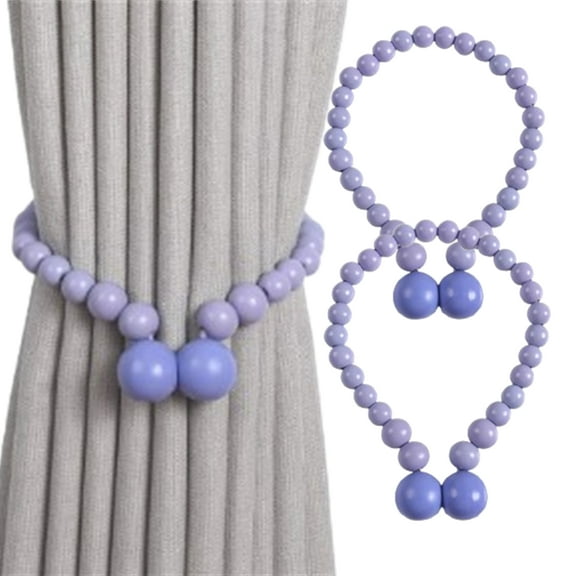 Bxaolu Magnetic Curtain Tiebacks, Curtain Tie Backs for Curtains 2 Pack, Wood Bead Curtain Tiebacks, Curtain Holders for Boho Bedroom Decor, Farmhouse Decor, Purple