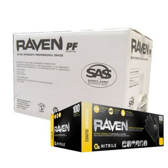 RAVEN 66519, 7 mil Nitrile Exam Grade Gloves, Powder Free, Size X-Large, 100 Gloves/Box, 10 Boxes/Case