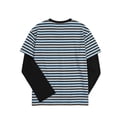 thumbnail image 3 of WDWYY Boys Striped Long Sleeve T Shirt Soft Stretchy Loose Fit Fake Two Piece Crew Neck Casual Tee Blue 12-13Y, 3 of 8