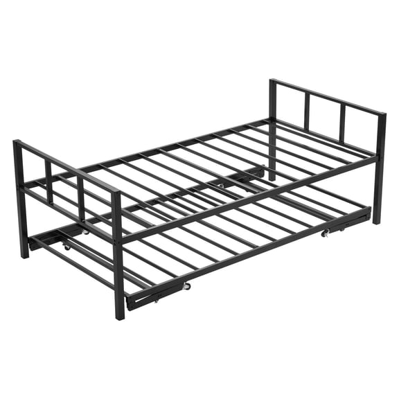 Twin Size Metal Daybed Frame with Trundle, Convertible Sofa Bed with 8 Casters and Metal Slats, Space-Saving Guest Bed with 400 lbs Capacity for Small Apartments, Living Rooms, Home Offices