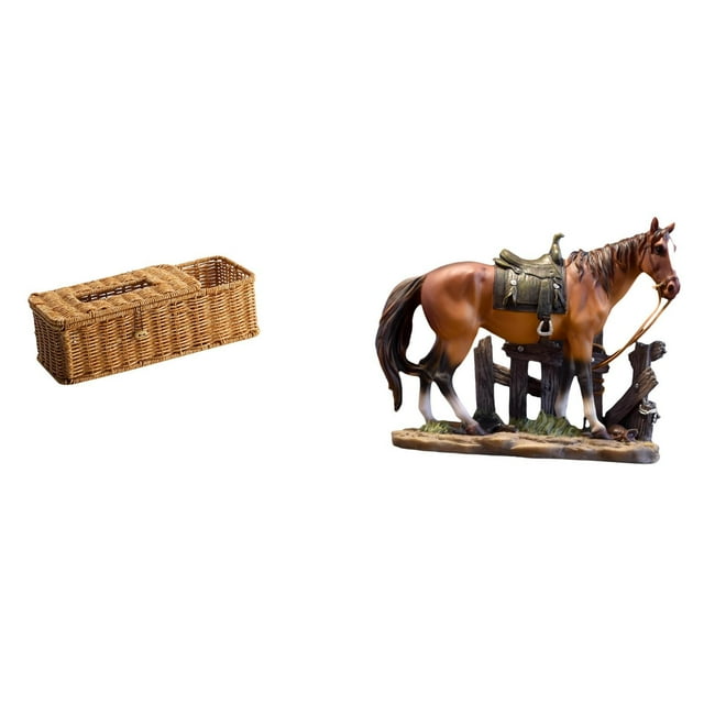 Estuche para pañuelos de escritorio,Caja de pañuelos faciales de papel retro de madera,Figura de caballo,Escultura de caballo en miniatura coleccionable,Estatua de animal de adorno de caballo