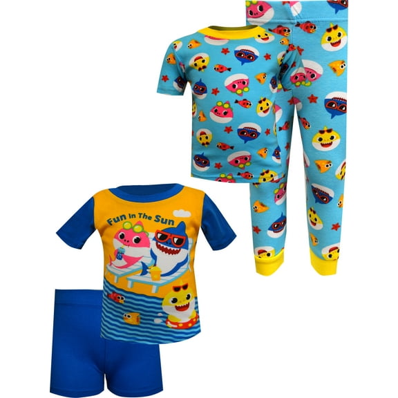 AME Sleepwear Boys' Baby Shark Fun in The Sun 4 Piece Cotton Infant Pajamas 12 M