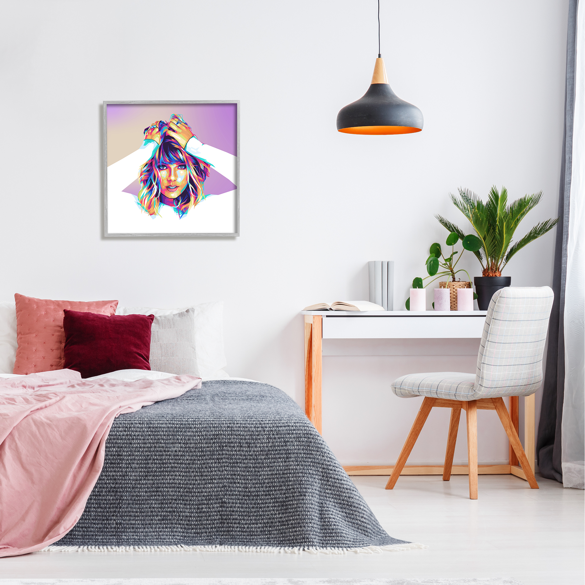 Stupell Industries Modern Taylor Portrait Abstract Painting Gray Framed Art Print Wall Art, 24 x 24