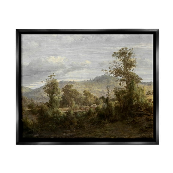 Classic Nature Woodland View Landscape Painting Jet Black Framed Art Print Wall Art