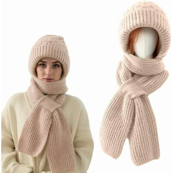 Winter Versatile Knitted Hooded Scarf for Women, 2026 New Integrated Ear Protection Windproof Thickened Warm Cap Scarf