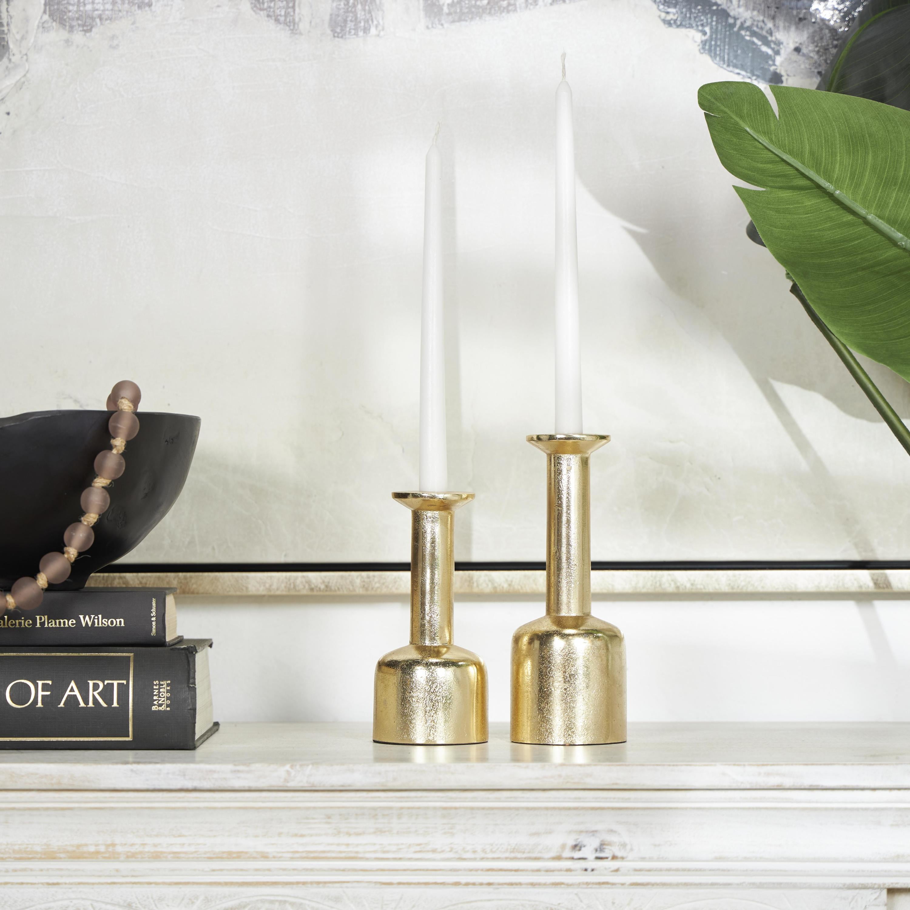 DecMode 2 Candle Gold Aluminum Metal Candle Holder with Rounded Bases, Set of 2