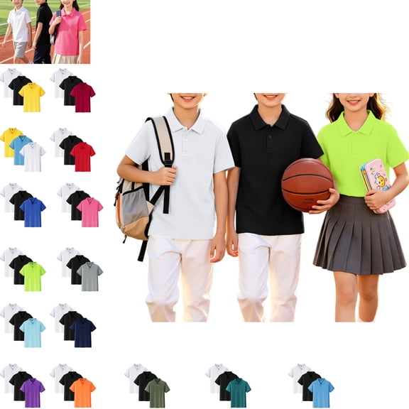 YOUYEDIAN Back To School Kids Polo Shirts Fashion Solid Color Breathable Comfy Sport Short Sleeve School Uniform Versatile Lapel Collar Quick Dry T-shirts