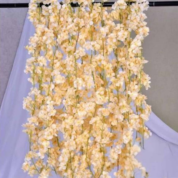Fake Flowers - 4pcs 32.8 FT Artificial Sakura Vine Flower Plants Hanging Rose Ivy for Home Hotel Office Wedding Party Garden Craft Art Décor (Gold)