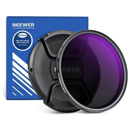 Neewer 67mm ND2-400 Variable Filter - 1-9 Stops, Multicoated Glass, w/Lens Cap & Cleaning Cloth