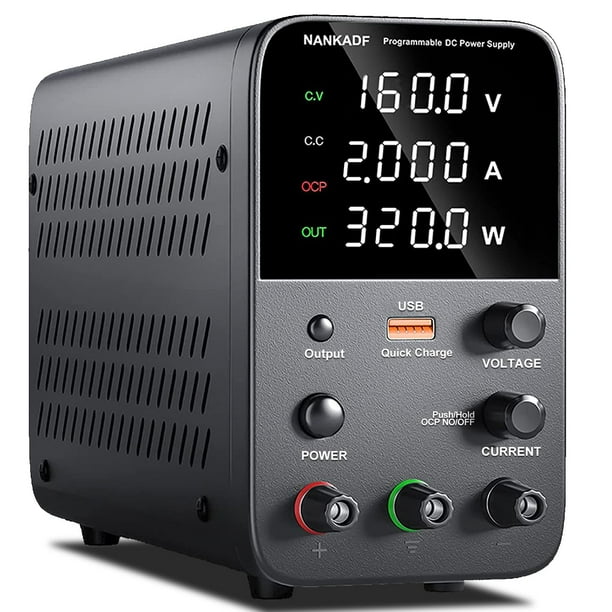 Fuente de alimentación DC NANKADF variable 160V 2A con USB negra