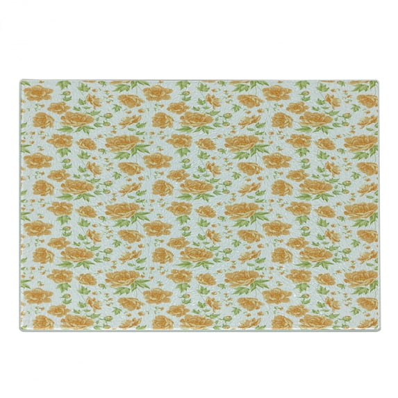 Flower Cutting Board, Peony Bouquets Romantic Holiday Season Classic Old Days Floral Art, Decorative Tempered Glass Cutting and Serving Board, Small Size, Pale Orange Green White, by Ambesonne