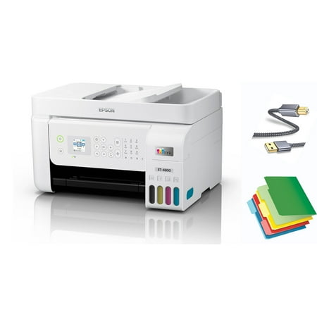 Epson EcoTank ET-4800 Color Inkjet All-in-One Printer with MTC Printer Cable & File Folders