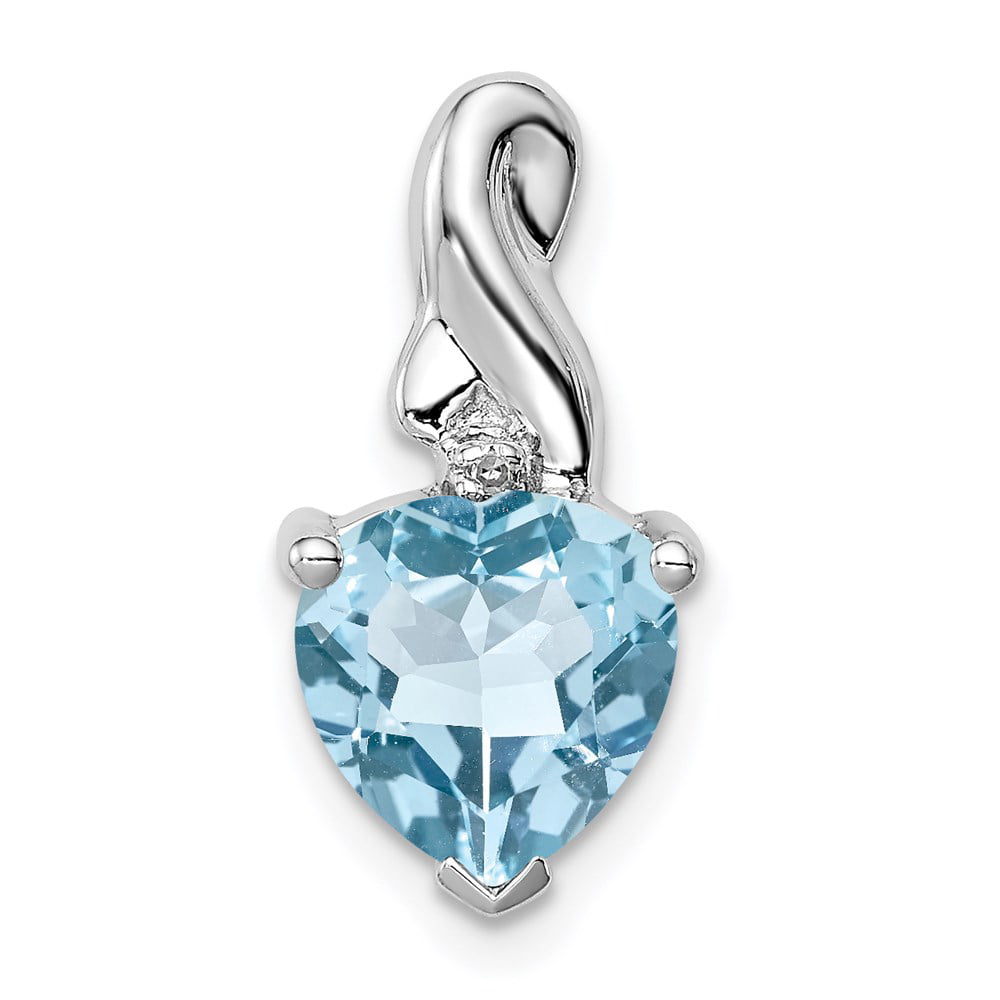 Heart Shape Swiss-Blue Topaz and Diamond Pendant in Sterling Silver