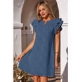 thumbnail image 4 of Women's Short Sleeve Floral Ruffle Smocked Mini Dresses Neck Burnout Sundress Dress for Casual Summer Blue L, 4 of 9