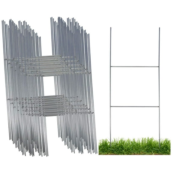 Sturdy Metal Wire Step Stake Frame for Yard Signs - 10 x 24 inch H Frame Wire Stake Sign Spikes (100 Pack)