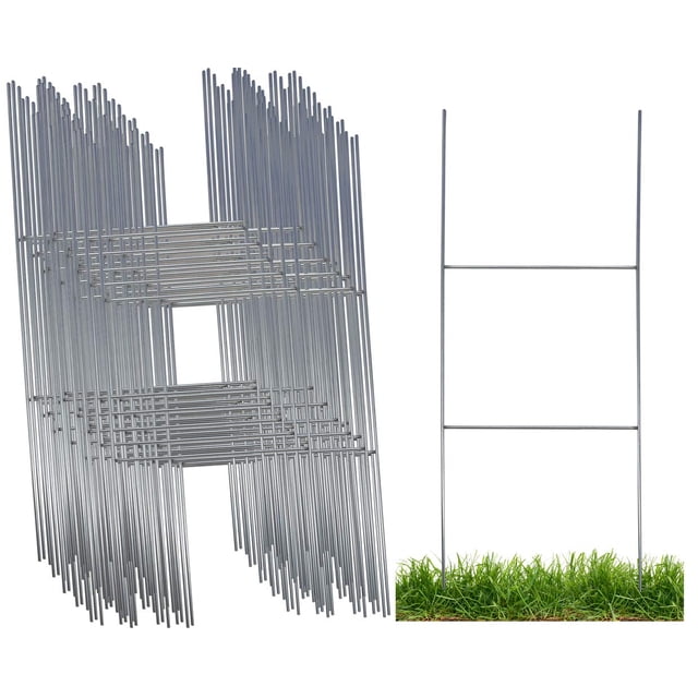 Sturdy Metal Wire Step Stake Frame for Yard Signs - 10 x 24 inch H Frame Wire Stake Sign Spikes (100 Pack)