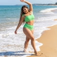 thumbnail image 3 of Agnes Orinda Women's Plus Size Swimsuit Two Piece Bathing Suit High Waisted Tummy Control Bikini Set L Grass Green, 3 of 9
