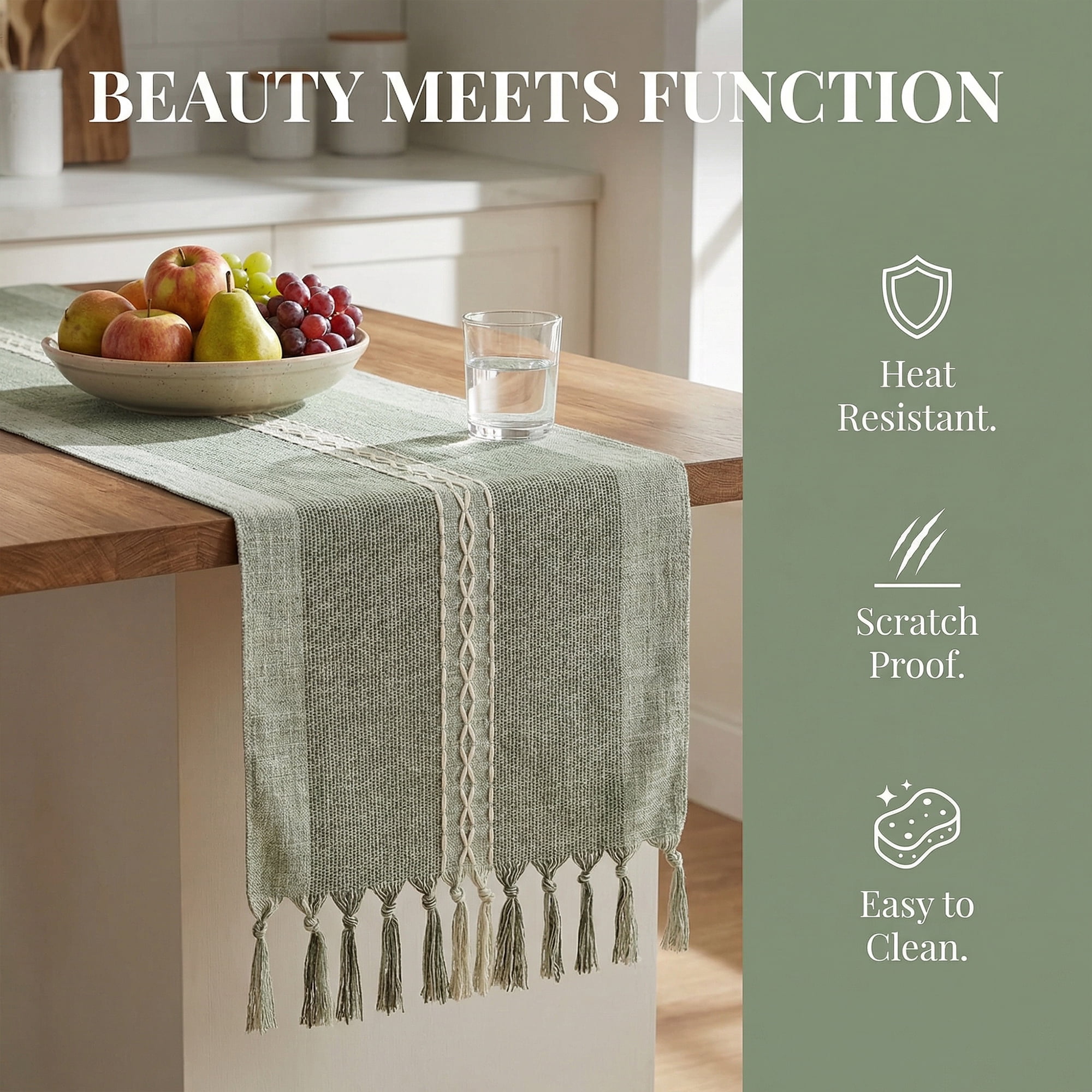 Unique Bargains Home Decorations Tassel Polyester Kitchen Runner Gray 13x72in