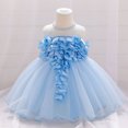 thumbnail image 2 of USNSM (6-24 Months) Toddler Girls Cute Flower Pearl Mesh Birthday Dress Spring Fall Casual Fashion Long Dresses Blue 6-12 Months, 2 of 5