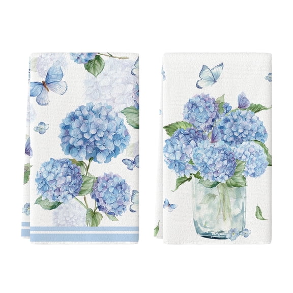 Sm:)e Hydrangea Vase Butterfly Spring Kitchen Towels Dish Towels, 18x26 Inch Summer Flowers Holiday Decoration Hand Towels Set of 2