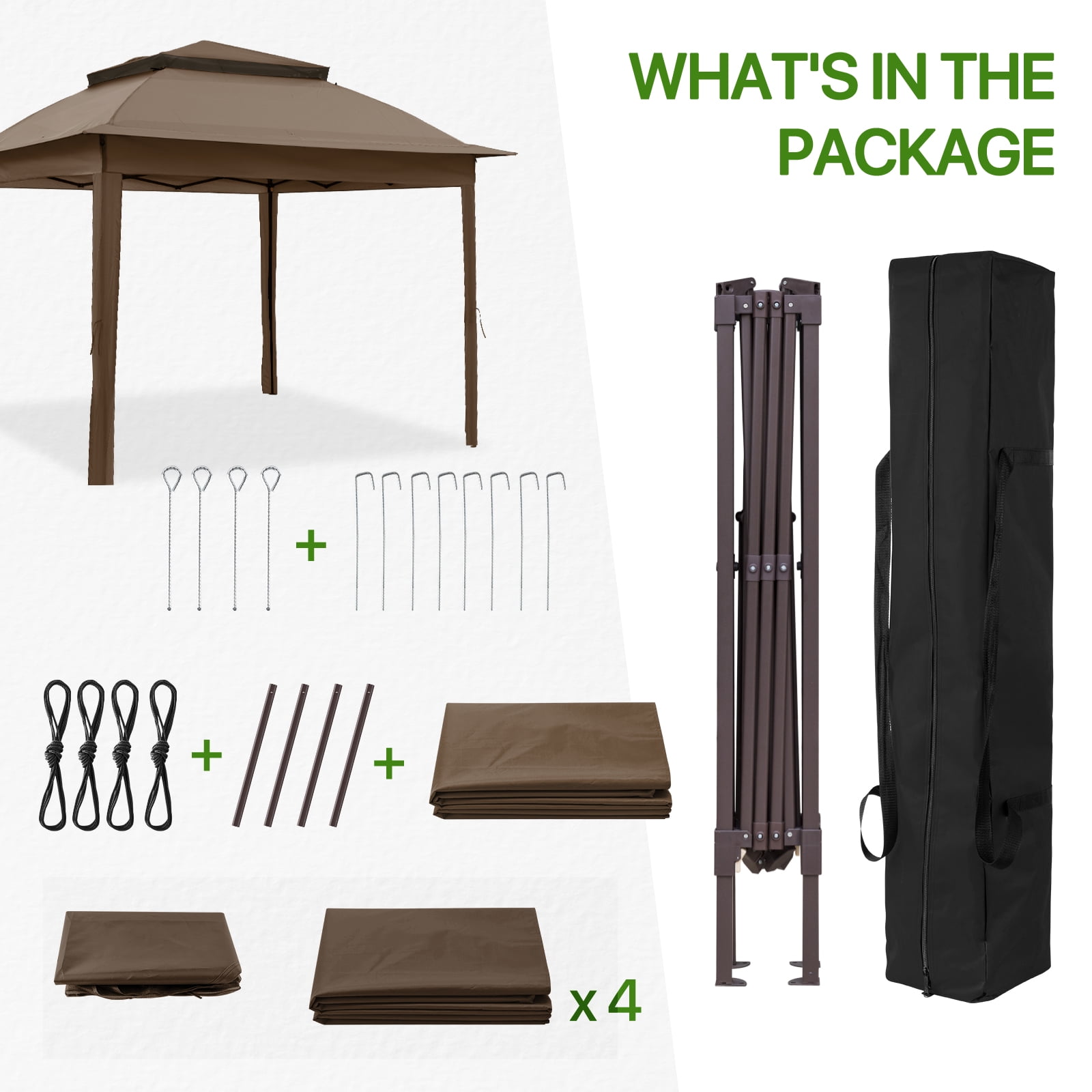 COOS BAY 11x11 Pop-up Instant Gazebo Tent with 4 Sidewalls Outdoor Canopy Shelter,Brown