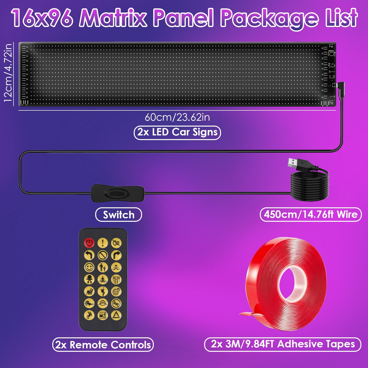 Moclever 2Pack 16x96 LED Matrix Panel for Car, Ultra-thin