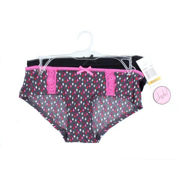 Felina Jezebel Womens 2 Pack Lace Trim Hipster Panties, Geometric Daisy / Black (Small)